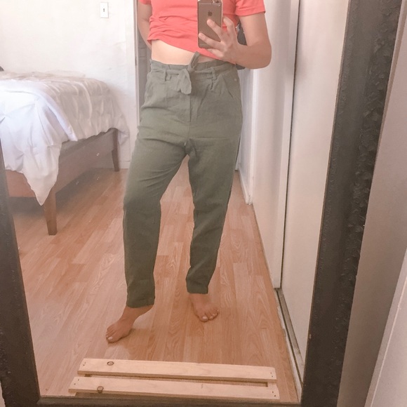 Olive Green Ribbon Straight Pants - Picture 4 of 4